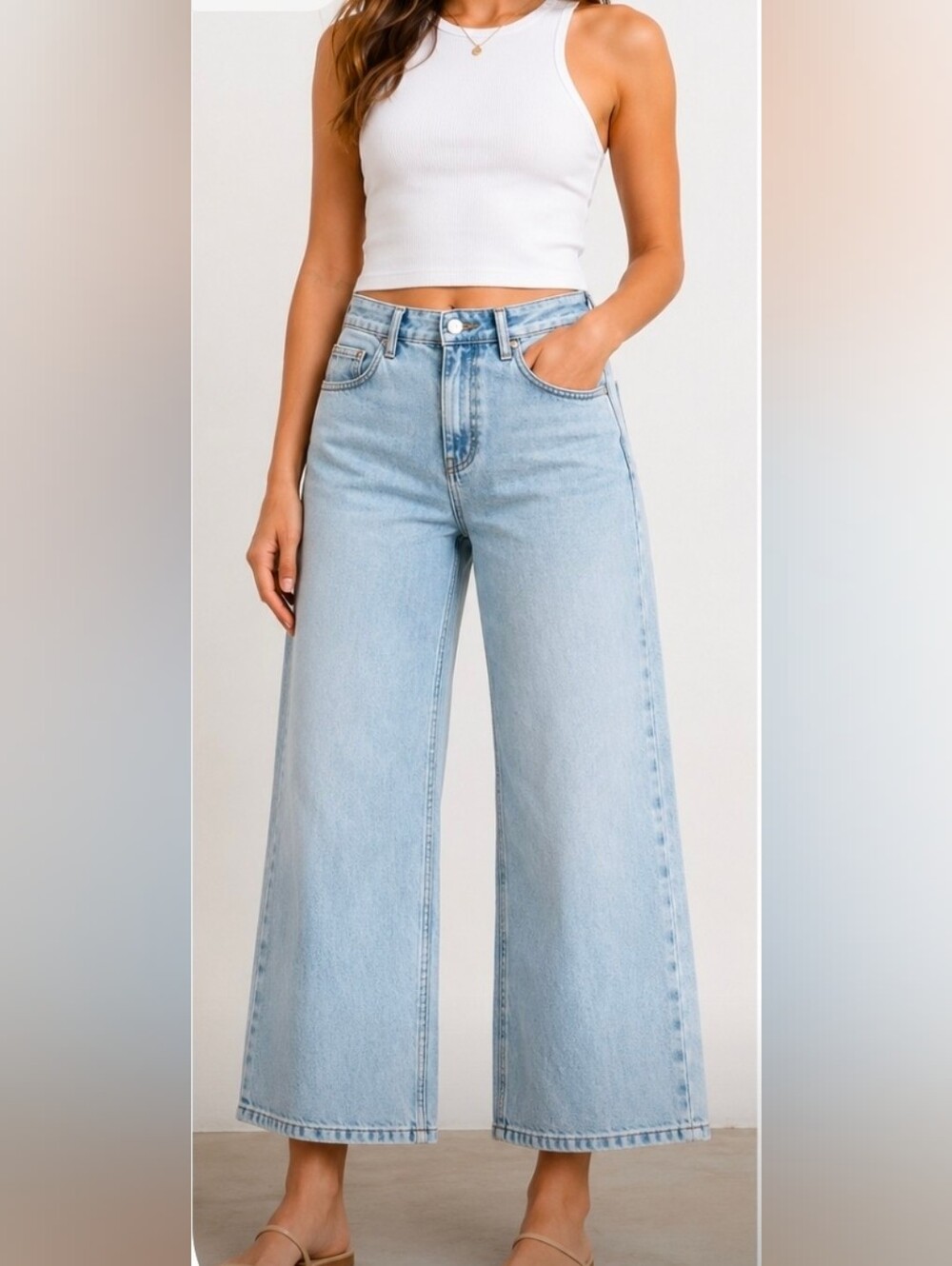 ZARA Wide Leg High-Rise Jeans - Light Blue Denim Women Size 6